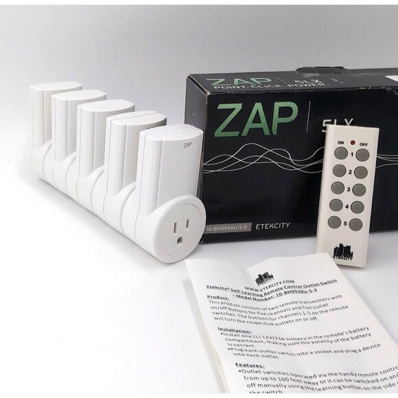 Etekcity ZAP Remote Outlet Switches-Set of 5 With 1 Remote-Model 10-BH9938U - Picture 2 of 12